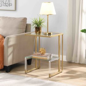 Golden Side Table, 2-Tier Acrylic Glass End Table for Living Room&Bedroom