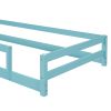 Twin Size Wood bed with House-shaped Headboard Floor bed with Fences,Light Blue