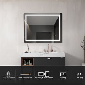 LED Lighted Bathroom Wall Mounted Mirror with High Lumen+Anti-Fog Separately Control+Dimmer Function