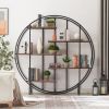 Round 5-Tier Metal Plant Stand bookcase storage rack, Indoor Living Room Terrace Garden Balcony Display Stand(Rustic Brown, 67''w x 67''d x 11.8''h)