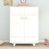 Wooden Wardrobe Cabinet with Hanging Rod, Storage Armoires with Doors ,White