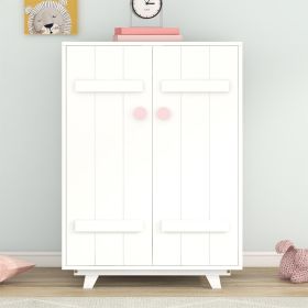 Wooden Wardrobe Cabinet with Hanging Rod, Storage Armoires with Doors ,White