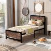 Metal and Wood Bed Frame with Headboard and Footboard ; Twin Size Platform Bed ; Easy to Assemble(BLACK)