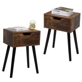 Set of 2 Mid Century Wood Side Table, End Table with 1 Storage Drawer, Nightstand for Bedroom Living Room