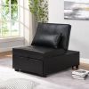 Contemporary Faux Leather Folding Ottoman Sofa Bed  black