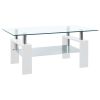 Coffee Table White and Transparent 37.4"x21.7"x15.7" Tempered Glass