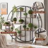 Round 5-Tier Metal Plant Stand bookcase storage rack, Indoor Living Room Terrace Garden Balcony Display Stand(Rustic Brown, 67''w x 67''d x 11.8''h)