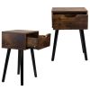 Set of 2 Mid Century Wood Side Table, End Table with 1 Storage Drawer, Nightstand for Bedroom Living Room