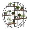 Round 5-Tier Metal Plant Stand bookcase storage rack, Indoor Living Room Terrace Garden Balcony Display Stand(Rustic Brown, 67''w x 67''d x 11.8''h)