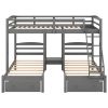 Full over Twin & Twin Bunk Bed,Triple Bunk Bed with Drawers, Gray