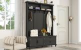 ON-TREND Modern Style Hall Tree with Storage Cabinet and 2 Large Drawers, Widen Mudroom Bench with 5 Coat Hooks, Black