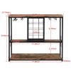 Industrial Wine Rack Table with Glass Holder, Wine Bar Cabinet with Storage