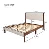 Mid Century Modern Upholestery Platform Bed with Walnut Wood Frame, Queen