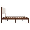 Mid Century Modern Upholestery Platform Bed with Walnut Wood Frame, Queen