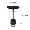 Aluminum Frame Round Side Table with Marble Top and Adjustable Height, Black