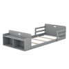 Twin Size Floor Bed with Storage Footboard and Guardrail, Grey