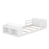 Twin Size Floor Bed with Storage Footboard and Guardrail, White