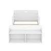 Twin Size Floor Bed with Storage Footboard and Guardrail, White