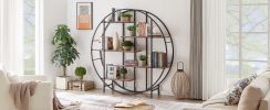 Round 5-Tier Metal Plant Stand bookcase storage rack, Indoor Living Room Terrace Garden Balcony Display Stand(Rustic Brown, 67''w x 67''d x 11.8''h)