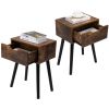 Set of 2 Mid Century Wood Side Table, End Table with 1 Storage Drawer, Nightstand for Bedroom Living Room