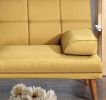 Mustard Polyfiber 1pc Adjustable Tufted Sofa Living Room Solid wood Legs Comfort Couch