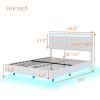 Queen Size Floating Bed Frame with LED Lights and USB Charging,Modern Upholstered Platform LED Bed Frame,White