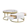 Modern Round Nesting Coffee Table with Drawers in White