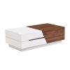 Modern Extendable Sliding Top Coffee Table with Storage in White&Walnut