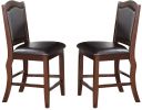 Dark Brown Wood Finish Set of 2 Counter Height Chairs Faux Leather Upholstery Seat Back Kitchen Dining Room Chair