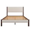 Mid Century Modern Upholestery Platform Bed with Walnut Wood Frame, Queen