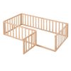 Twin Size Wood Floor Bed Frame with Fence and Door, Natural(OLD SKU :WF289661AAM)