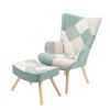 Accent Chair with Ottoman, Living Room Chair and Ottoman Set, Comfy Side Armchair for Bedroom, Creative Splicing Cloth Surface, Blue