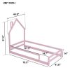 Twin Size Wood bed with House-shaped Headboard Floor bed with Fences,Pink