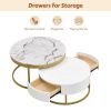 Modern Round Nesting Coffee Table with Drawers in White