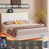 Queen Size Floating Bed Frame with LED Lights and USB Charging,Modern Upholstered Platform LED Bed Frame,White