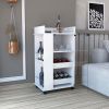 DEPOT E-SHOP Lansing Bar Cart with Glass Door, 2-Side Shelves and Casters, White