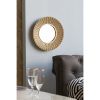 14" Gold Beaded Sunburst Mirror, Round Accent Wall Mirror for Living Room, Entryway, Bathroom, Office, Foyer