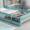 Twin Size Wood bed with House-shaped Headboard Floor bed with Fences,Light Blue