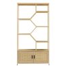 Rattan bookshelf 5 tiers Bookcases Storage Rack with cabinet for Living Room Home Office