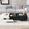 Modern Extendable Sliding Top Coffee Table with Storage in White&Black