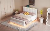 Queen Size Floating Bed Frame with LED Lights and USB Charging,Modern Upholstered Platform LED Bed Frame,White