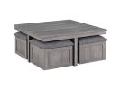 Moseberg Distressed Gray Coffee Table with Storage Stools