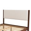 Mid Century Modern Upholestery Platform Bed with Walnut Wood Frame, Queen