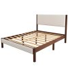 Mid Century Modern Upholestery Platform Bed with Walnut Wood Frame, Queen