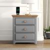 Wooden Nightstand with USB Charging Ports and Three Drawers,End Table for Bedroom,Gray+Natrual