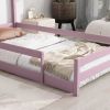 Twin Size Wood bed with House-shaped Headboard Floor bed with Fences,Pink