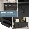 ON-TREND Modern Style Hall Tree with Storage Cabinet and 2 Large Drawers, Widen Mudroom Bench with 5 Coat Hooks, Black