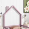 Twin Size Wood bed with House-shaped Headboard Floor bed with Fences,Pink