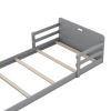 Twin Size Floor Bed with Storage Footboard and Guardrail, Grey