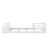 Twin Size Floor Bed with Storage Footboard and Guardrail, White